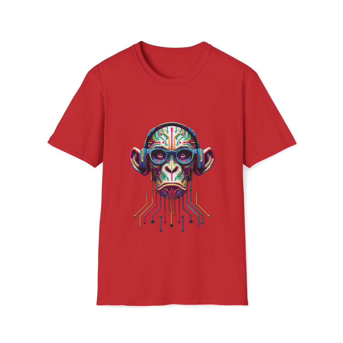 🐵 Tech Chimp T-Shirt – Fun Tech Monkey Graphic Tee, Unisex, Colors ⚫🔵🔴🟡⚪