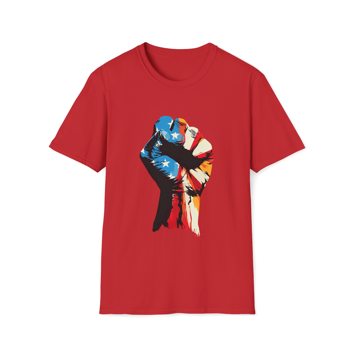 🇺🇸 Patriotic USA Flag Fist T-Shirt – American Pride, Unisex, Colors ⚫🔵🔴🟡⚪
