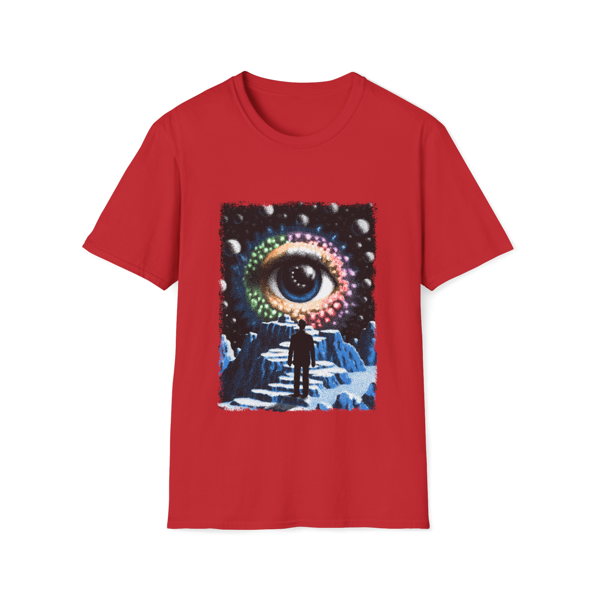 👁️ Surreal Watcher T-Shirt – Abstract Cosmic Vision Art Tee, Unisex, Colors ⚫🔵🔴🟡⚪