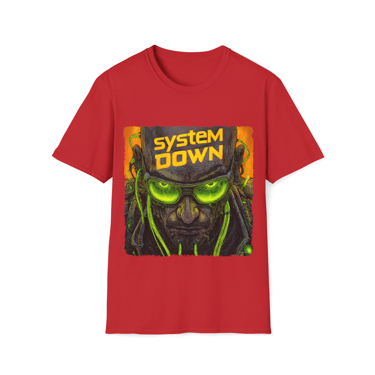 👾 System Down T-Shirt – Cyberpunk Graphic Tee, Unisex, Colors ⚫🔵🔴🟡⚪