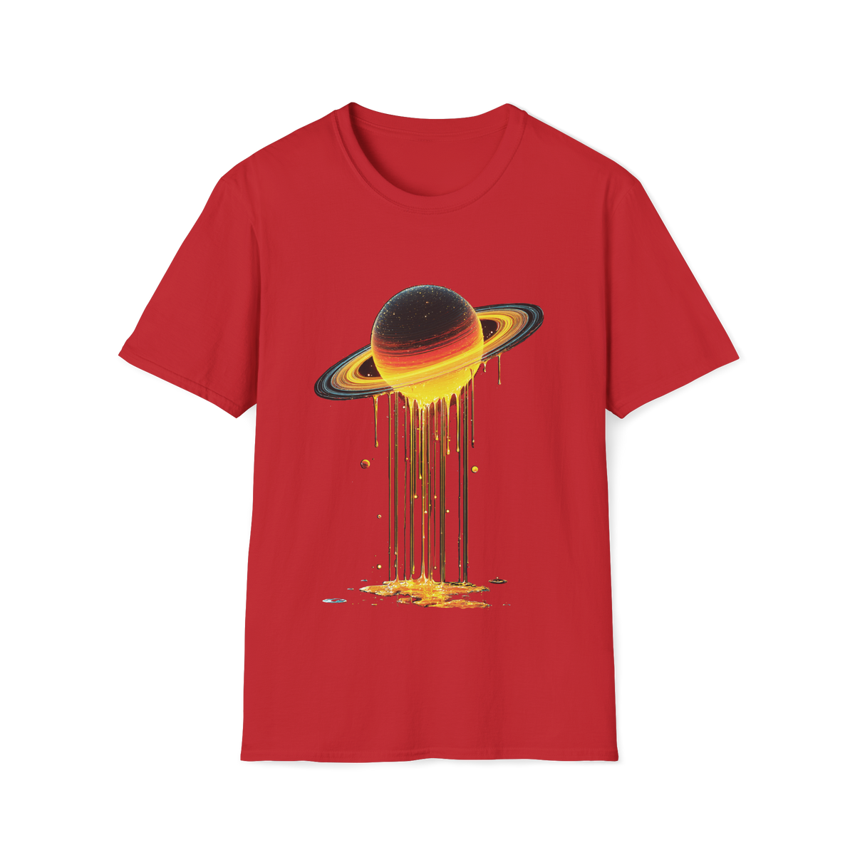 🪐Saturn Meltdown – Dripping Planet T-Shirt, Unisex, Colors ⚫🔵🔴🟡⚪