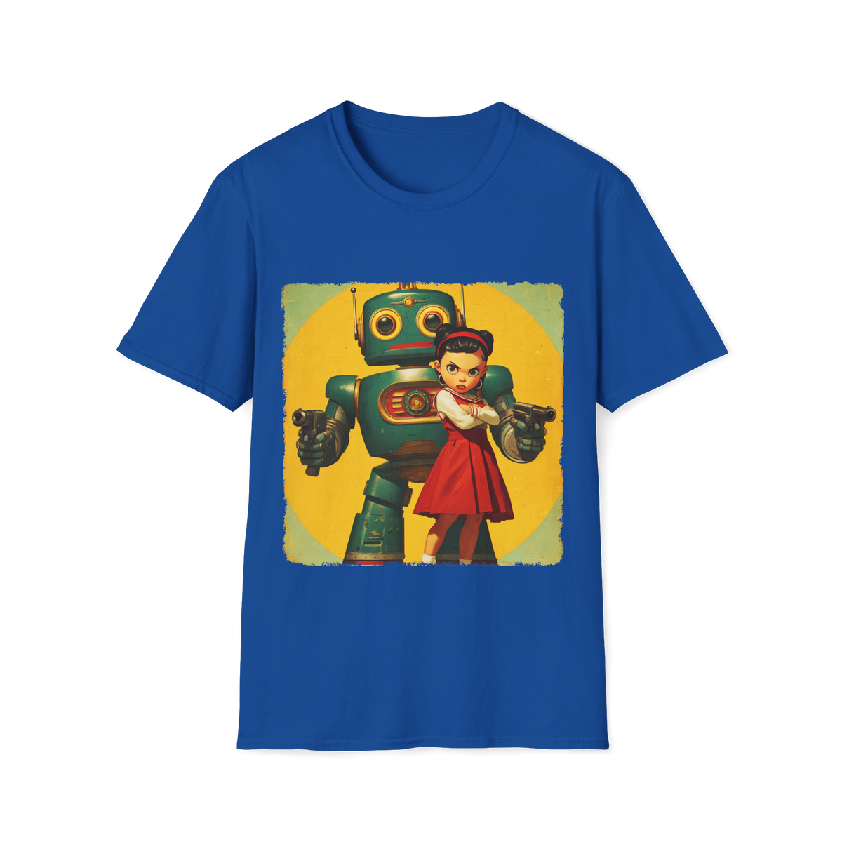 🤖 Retro Robot T-Shirt – Classic Sci-Fi Design, Unisex, Colors ⚫🔵🔴🟠🟡⚪