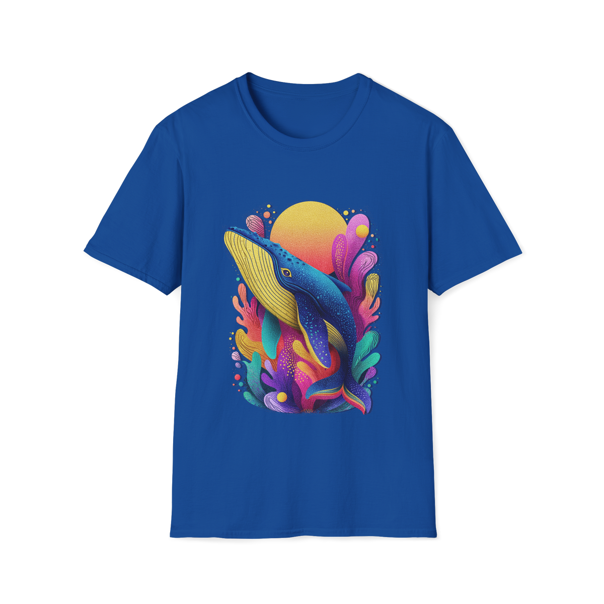 🐳 Majestic Whale Ocean T-Shirt – Minimal Marine Life Graphic Tee, Unisex, Colors ⚫🔵🔴🟠🟡⚪