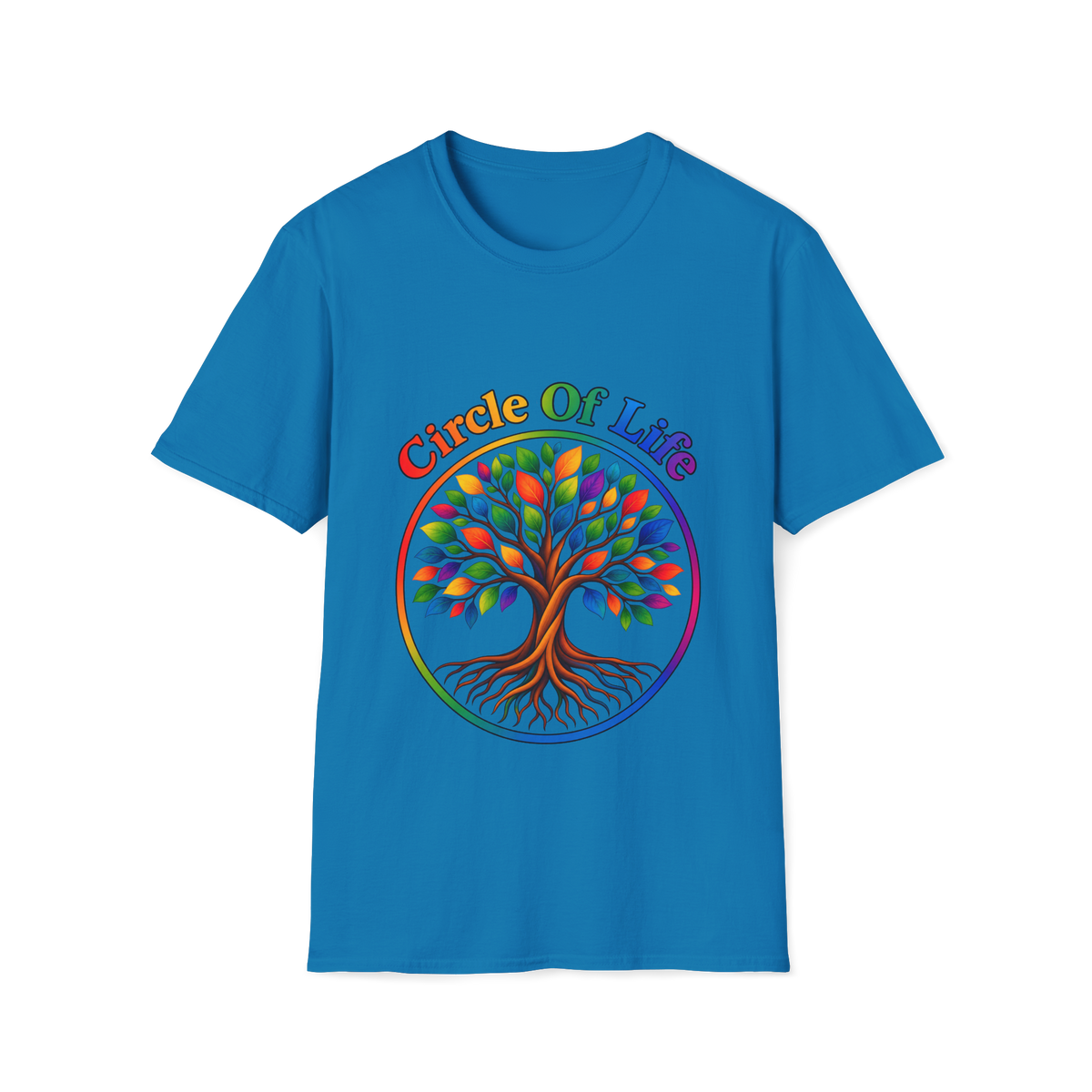 🌳 Circle of Life Tree T-Shirt – Colorful Nature & Growth Graphic Tee, Unisex, Colors ⚫🔵🔴🟢🟠🟡⚪