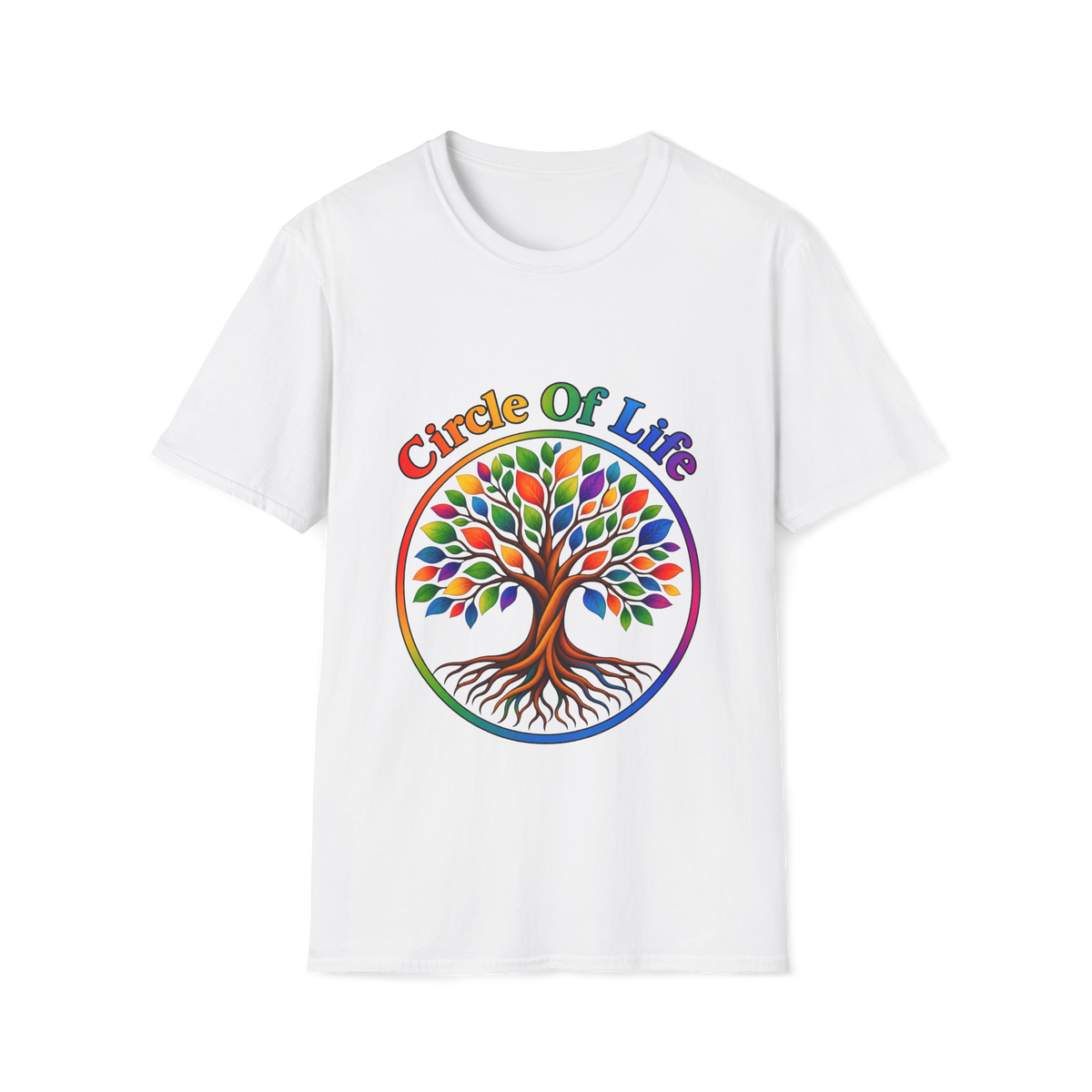 🌳 Circle of Life Tree T-Shirt – Colorful Nature & Growth Graphic Tee, Unisex, Colors ⚫🔵🔴🟢🟠🟡⚪