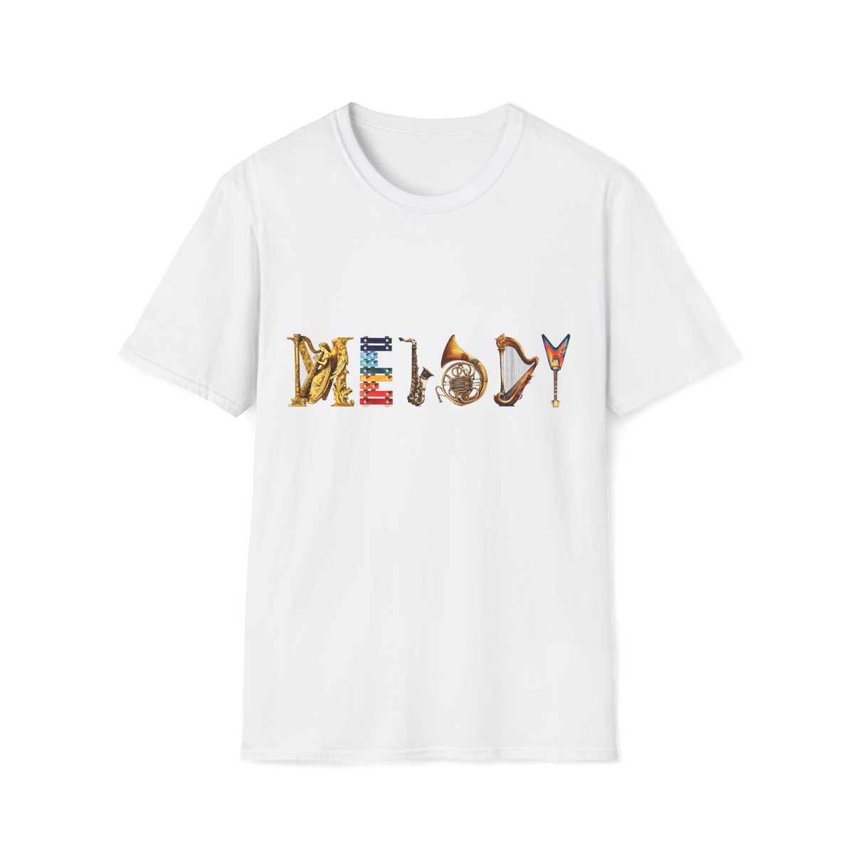 🎵 Melody Instrument Typography T-Shirt, Unisex, Colors ⚫🔵🔴🟡⚪